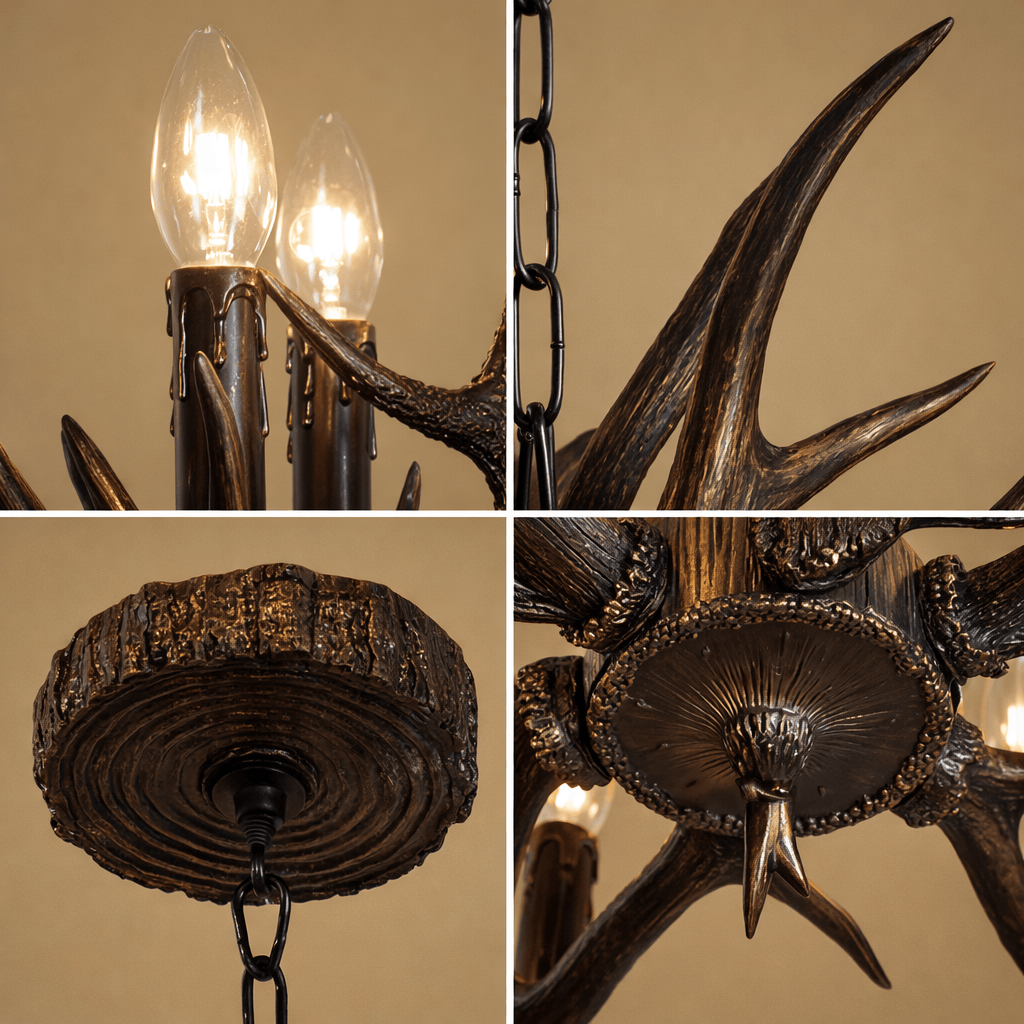 Antler Chandelier – Black & Gold Dining Room Pendant Light