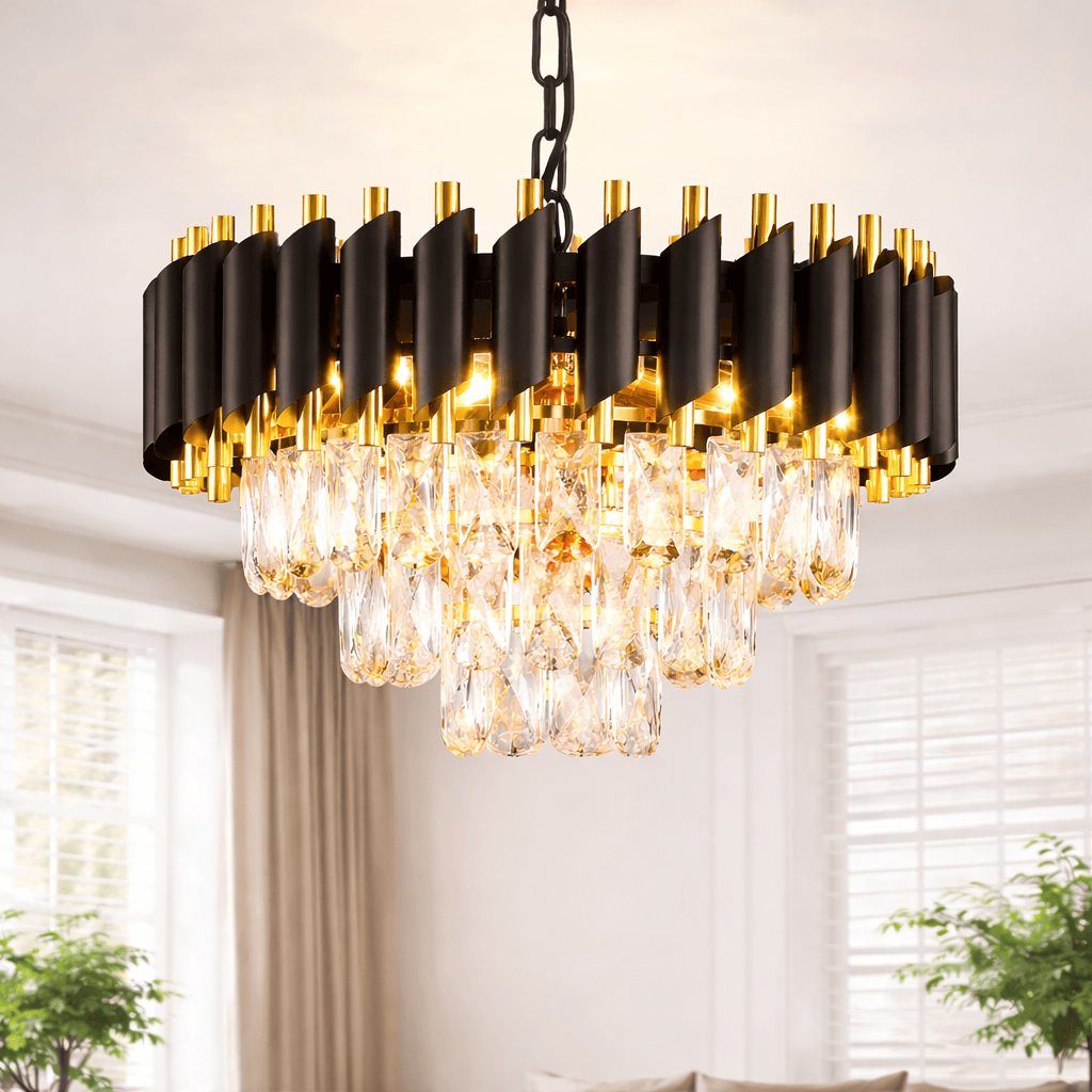 Black Crystal Chandelier – Modern 3-Tier Ceiling Pendant Light