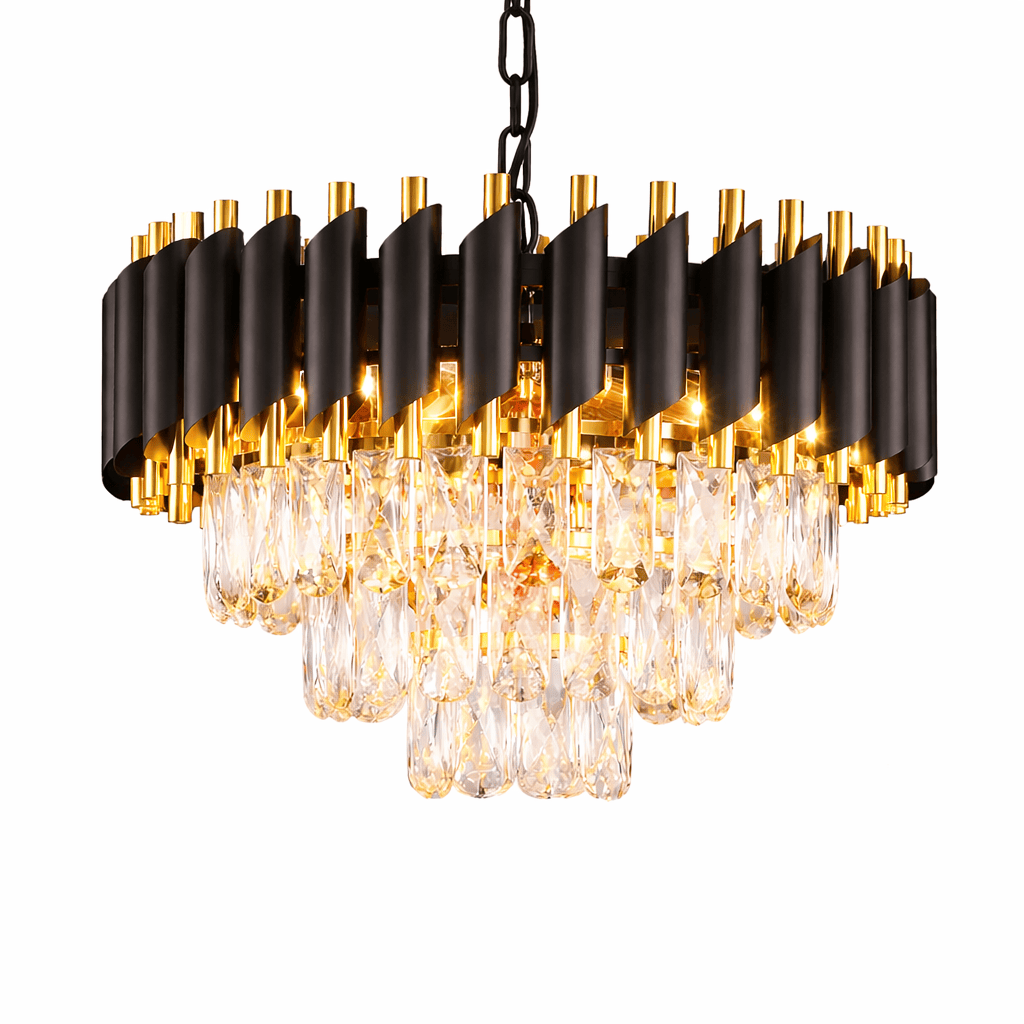 Black Crystal Chandelier – Modern 3-Tier Ceiling Pendant Light