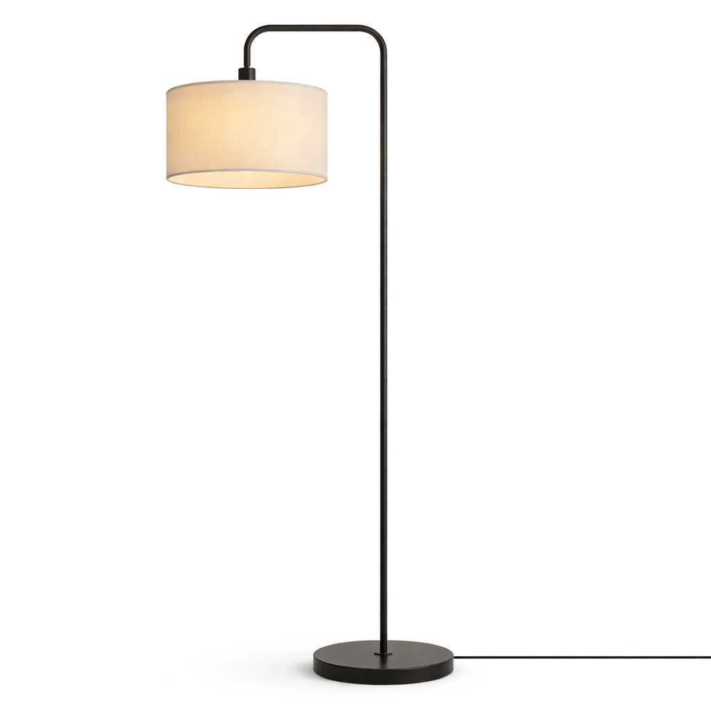 Black Floor Lamp – Modern Adjustable Standing Lamp with Fabric Shade