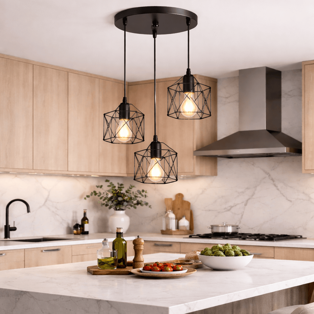 Hanging Lights for Kitchen – Triple Industrial Pendant Light