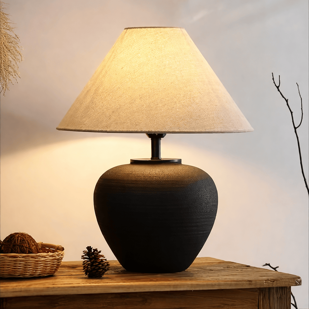 Large Table Lamp - Ceramic Base & Fabric Shade LED Light
