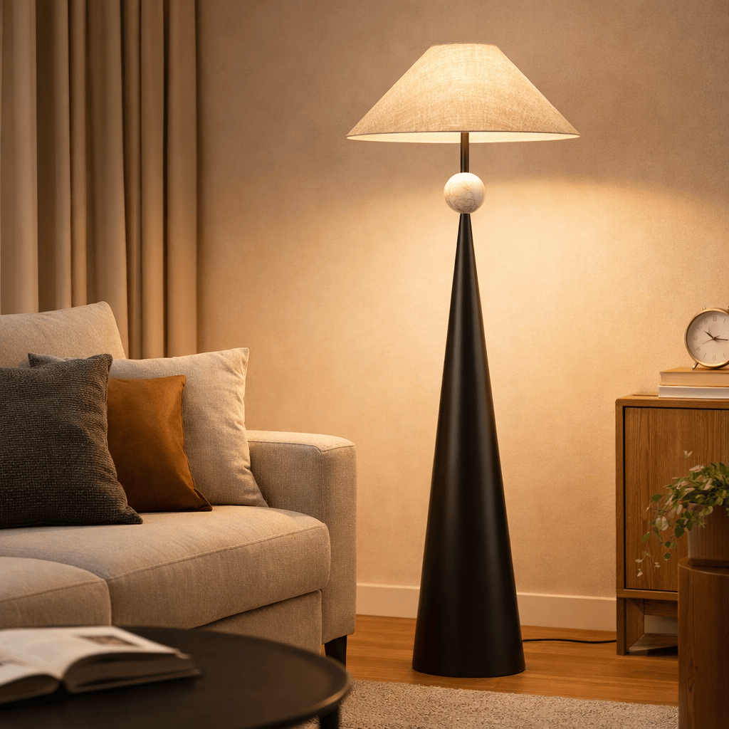 Mid Century Walnut Floor Lamp | Modern Fabric Standing Lamp