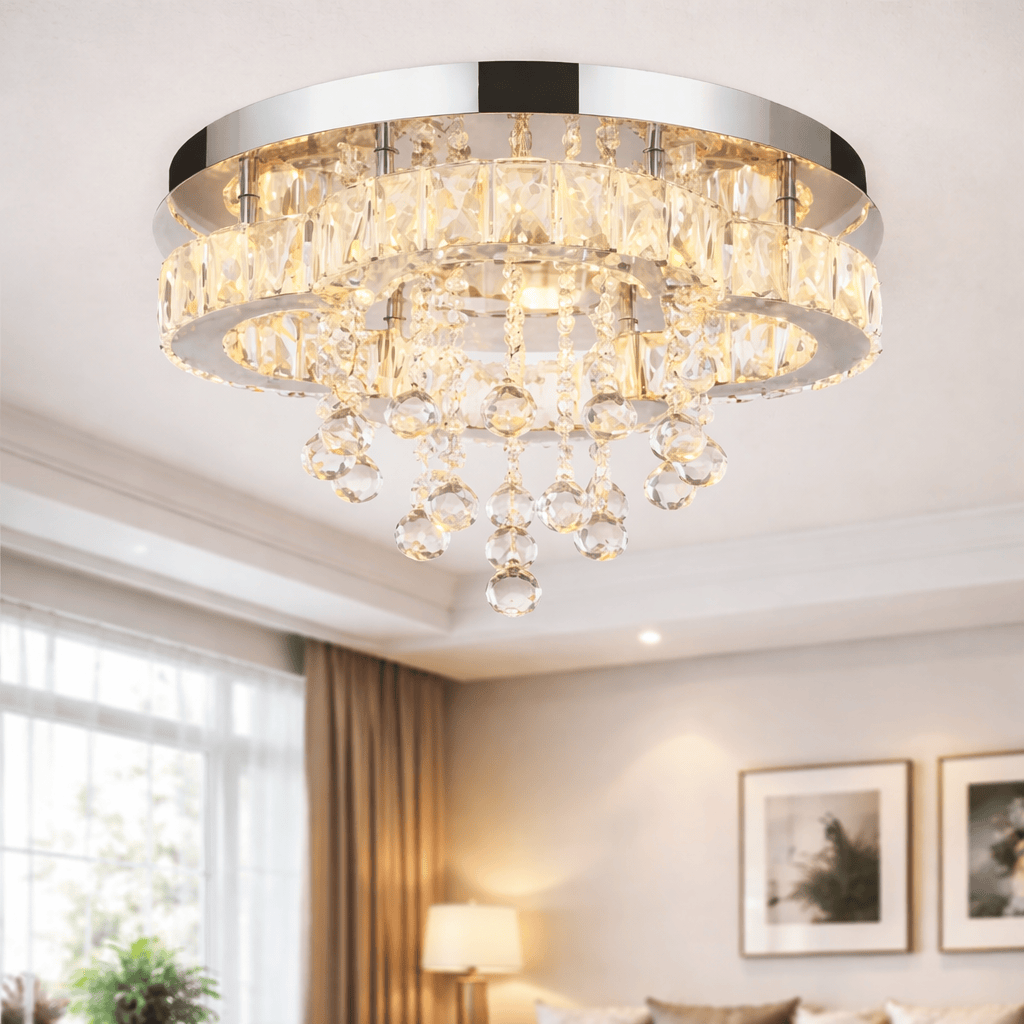 Modern Crystal Chandelier Ceiling Light – Flush Mount LED Fixture