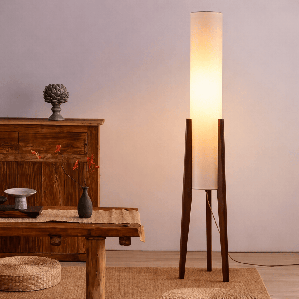 Modern Japanese Floor Lamp – Wooden Fabric Standing Lamp