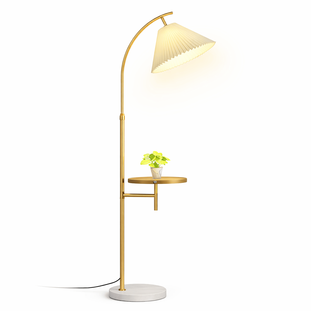 Modern Reading Floor Lamp with Tray – Gold LED Standing Light for Living Room