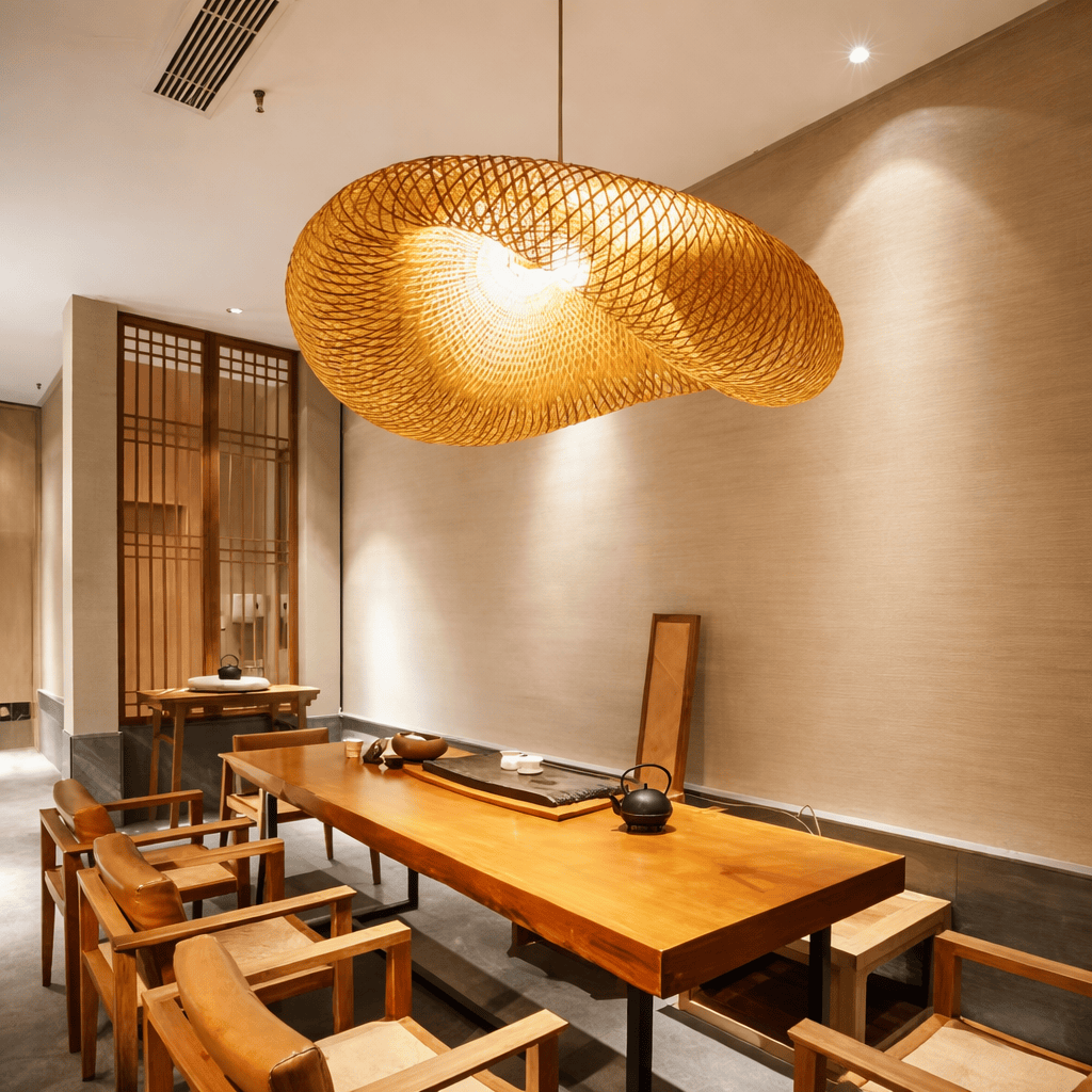 Rattan Chandelier Pendant Light – Handmade Bamboo Ceiling Fixture