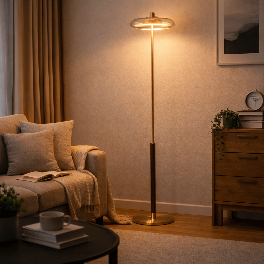 Retro Glass Floor Lamp – Modern Vintage LED Standing Light with Clear Shade